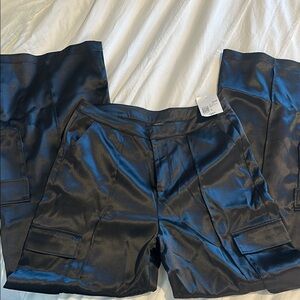 Women’s Black Satin Cargo Pants
